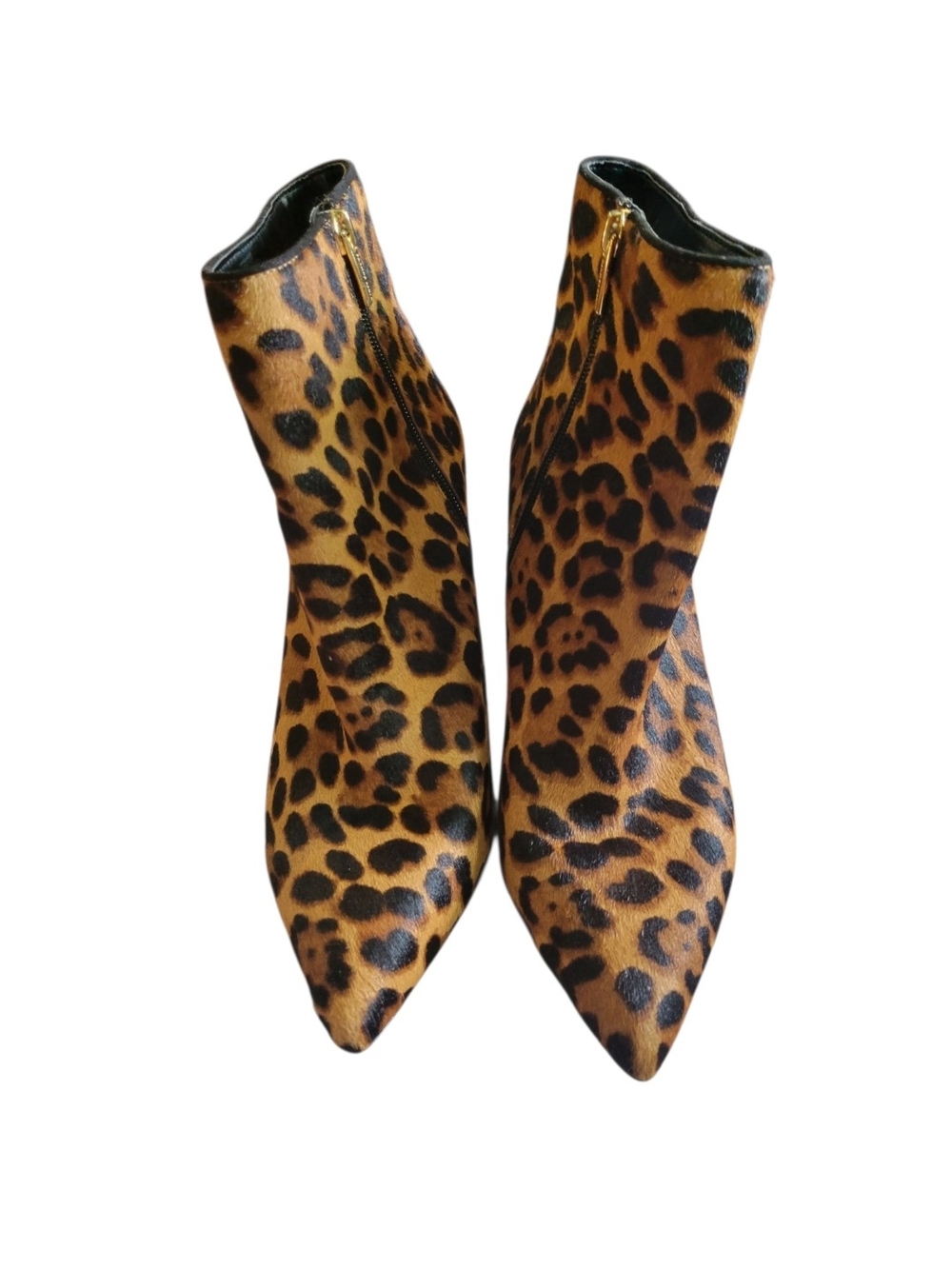 Leopard Print Pointed Toe Ankle Boots - Brown